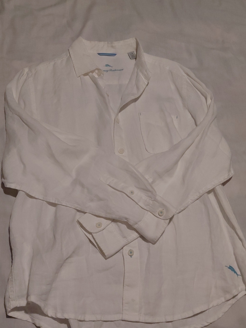 Tommy Bahama White 100% Linen Button-Down Shirt Long Sleeve Men's Large